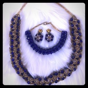 New African royal blue and gold/yellow jewelry set